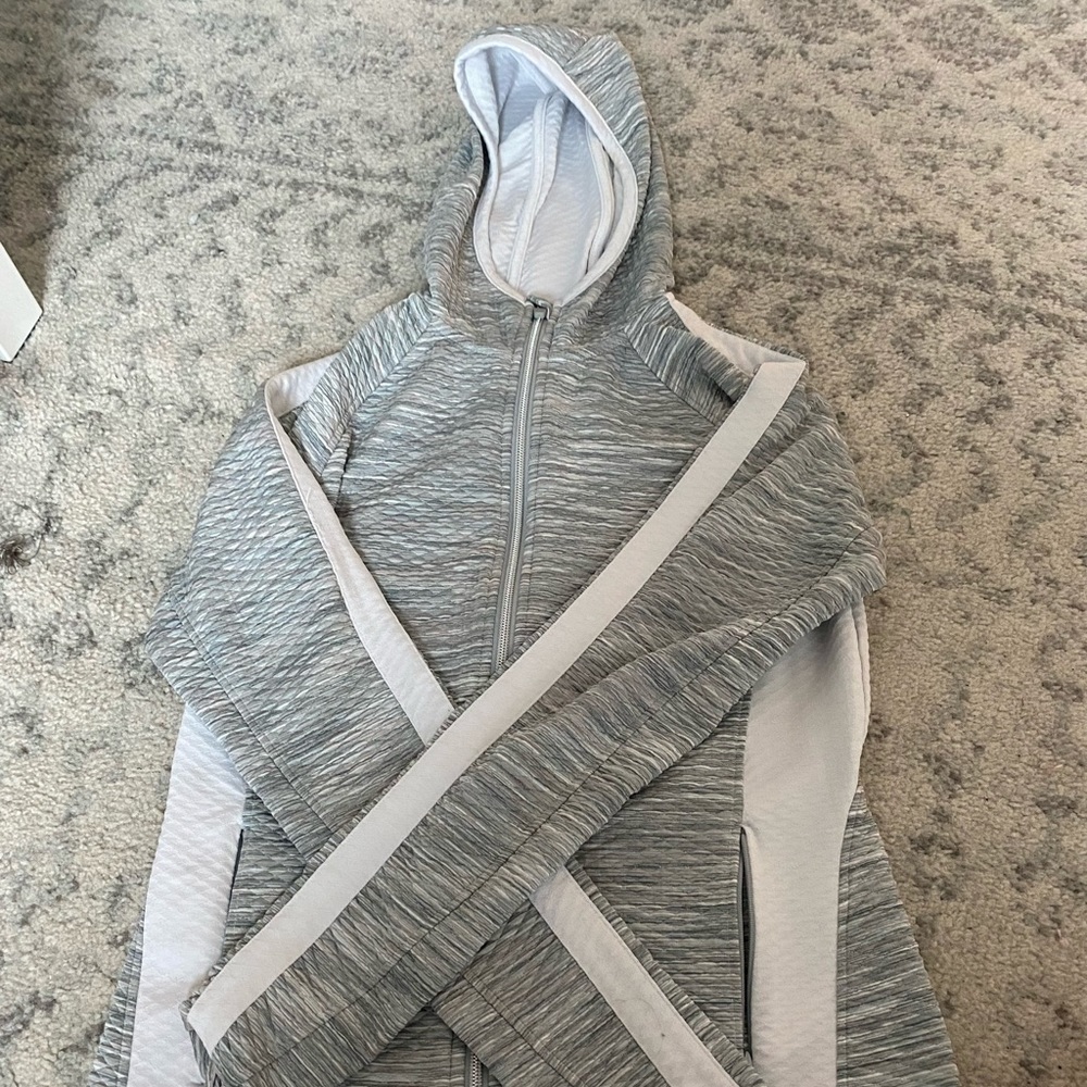 Grey and white zip up hoodie